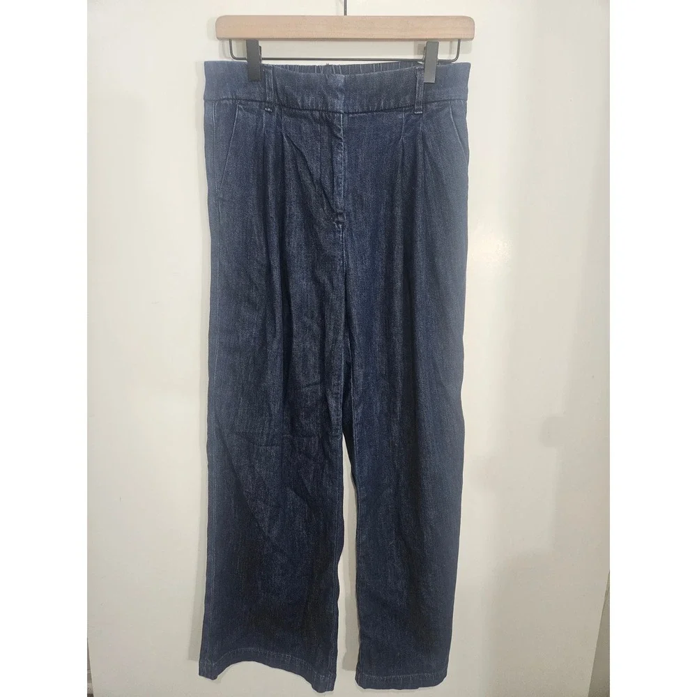 American Eagle Stretch Denim Trouser‎ Jeans Dark Wash Wide Leg Pleated Size 2